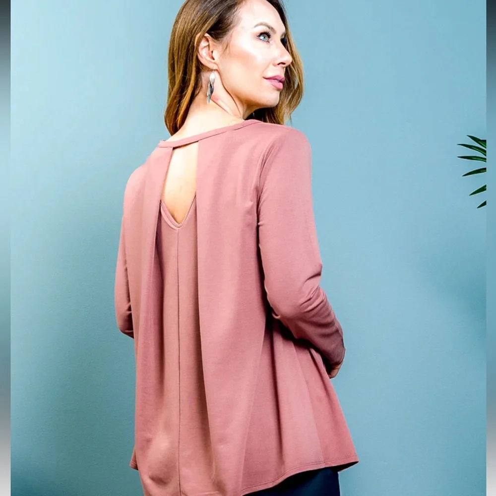 NEW Mauve Keyhole Back Long Sleeve Top - Picture 2 of 4